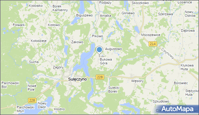 mapa Bukowa Góra, Bukowa Góra gmina Sulęczyno na mapie Targeo